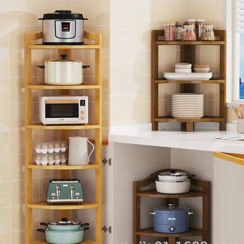 

Прочная напольная угловая полка, подставка для фермерского дома, бамбуковое дерево, высокий шкаф с узким зазором, органайзер для хранения для гостиной, кухни, ванной комнаты