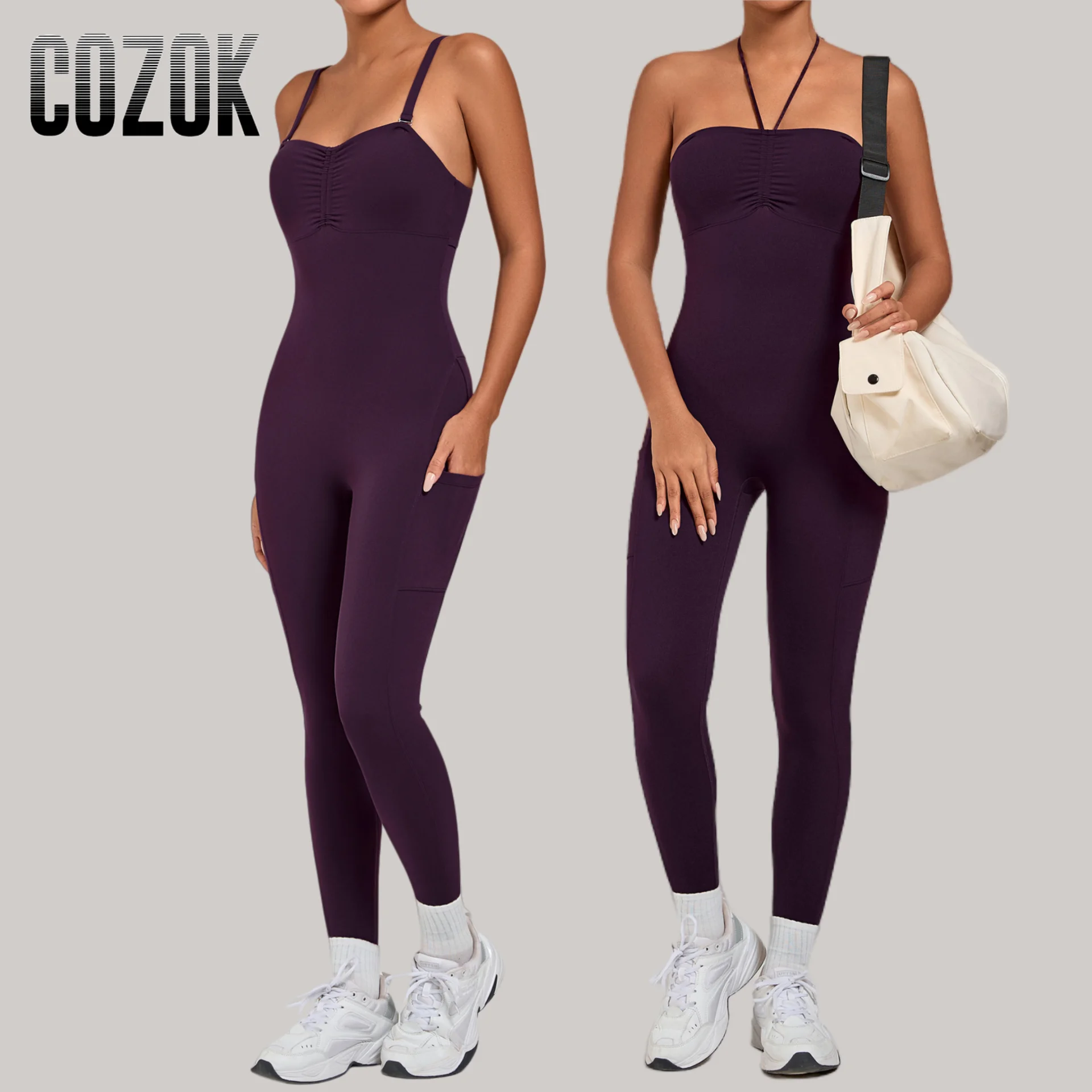 

Women's One-piece Yoga Sports Jumpsuit Multiple Wearing Methods Outdoor Running Fitness Jumpsuit with Pocket Hip Lift Gym Wear