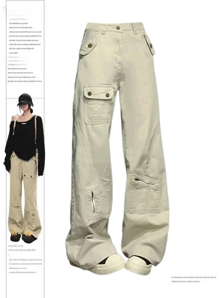 

American High Street Design Hiphop Workwear Jeans Women's Loose Slim Straight Leg Micro Flared Wide Leg Long Trousers