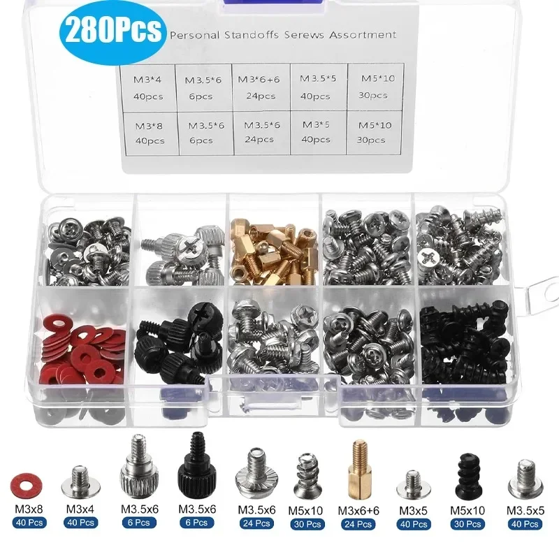 

280pcs PC Computer Screws Set Standoffs Kit Hard Drive Computer Case Motherboard Computer Case Assemble Screw Fan Power Graphics