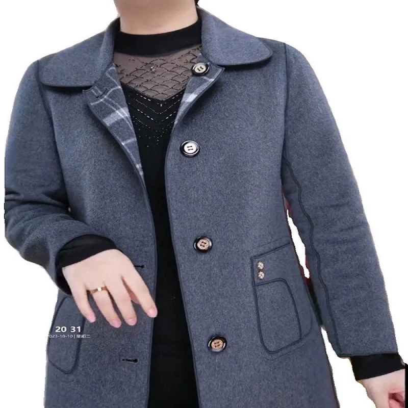 Double sided cashmere coat for women in the autumn and winter of 2023. High quality plaid woolen medium length coat for both sid