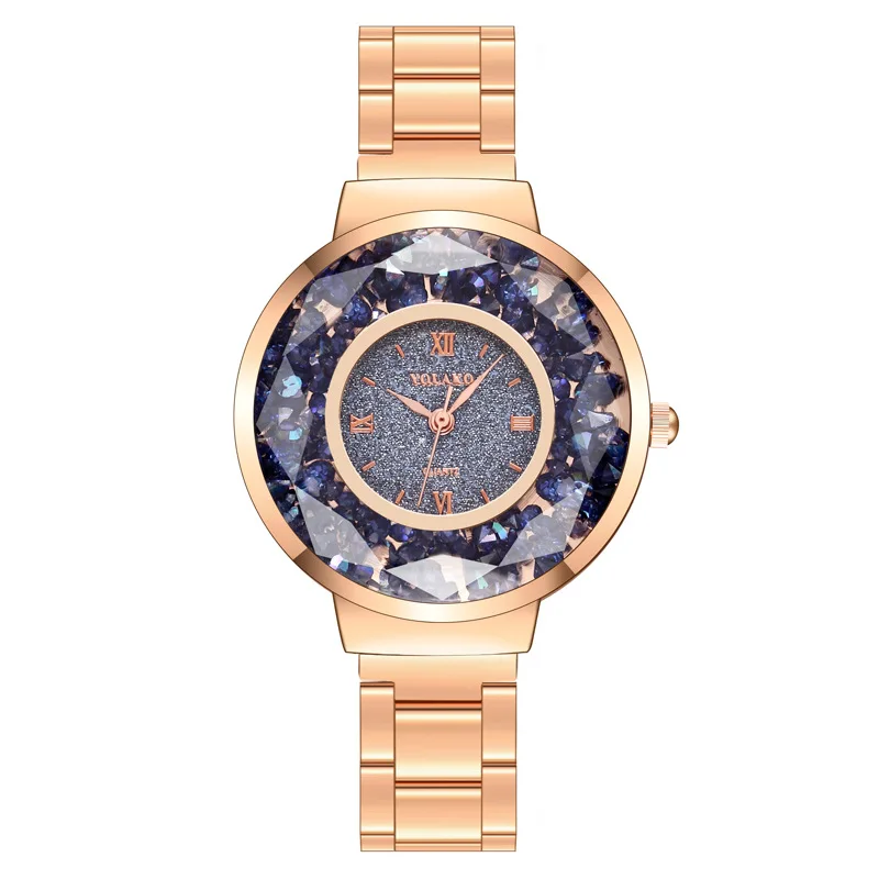 Flowing Sand Broken Diamond Mirror Sparkling Face Women's Watch Steel Band Quartz Watch