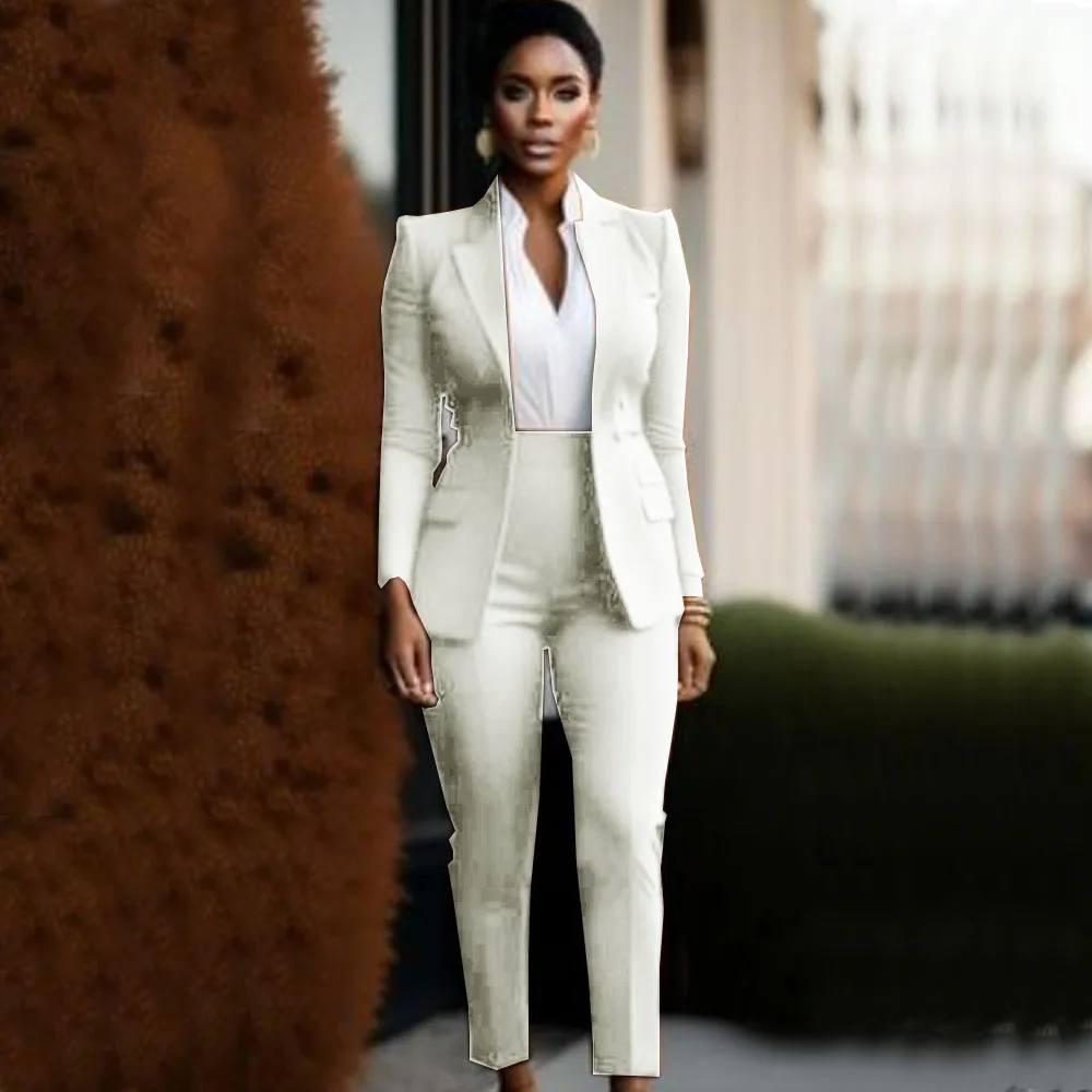 Women's Suit Single-breasted Elegant Woman Dress Pants Sets Standard Collar Flap Pocket 2-piece Set (jacket + Pants) Luxury Chic