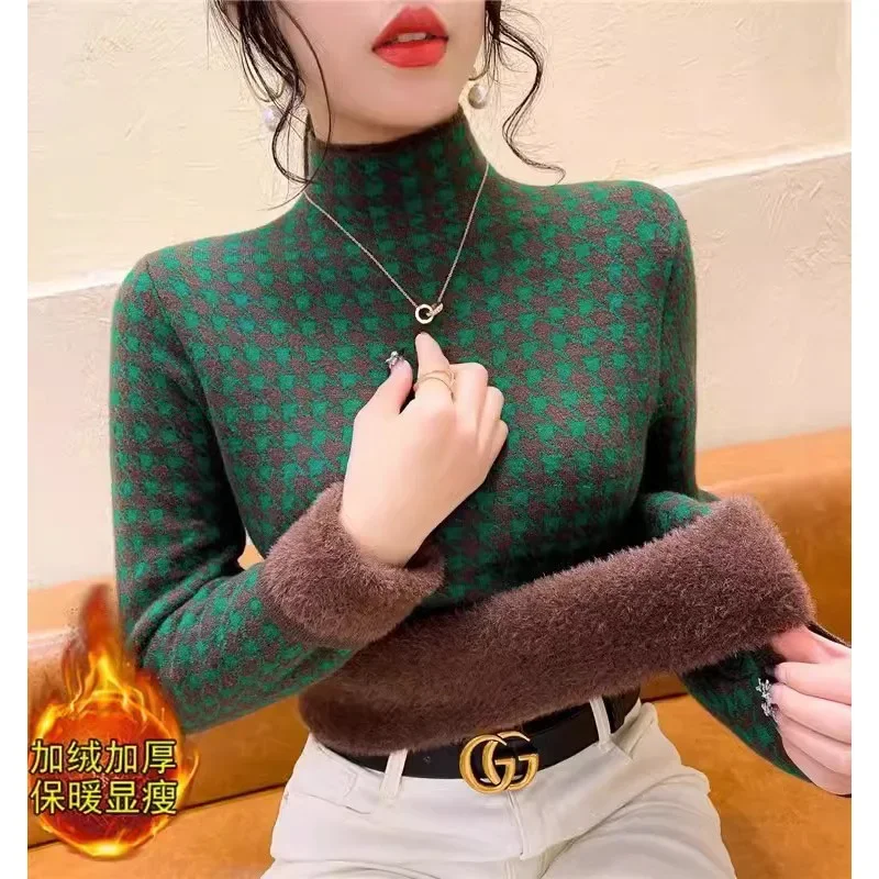 Women Clothing Fleece Thick Sweaters Winter Warm Wool Slim Vintage Knitted Pullovers Winter Chic Elasticity Turtleneck Knitwear