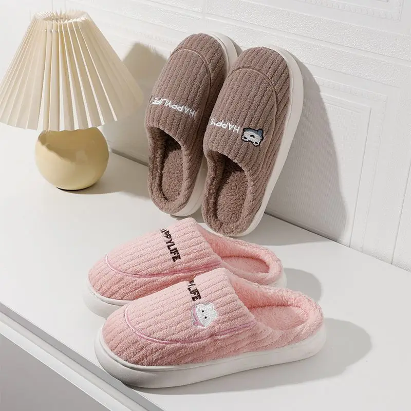 

Женские плюшевые тапочки с милым кроликом, нескользящие домашние тапочки на толстой подошве, теплая уютная домашняя обувь на зиму