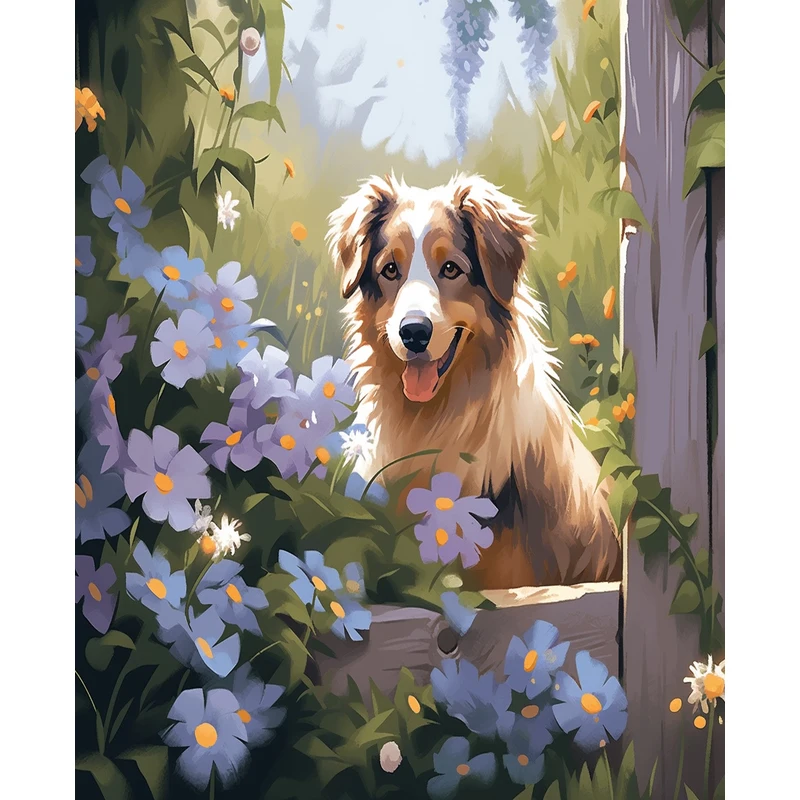 

RUOPOTY Animals Painting By Numbers With Frame Cute Dog Picture Handpainted Set Including Painting Tools For Unique Gift