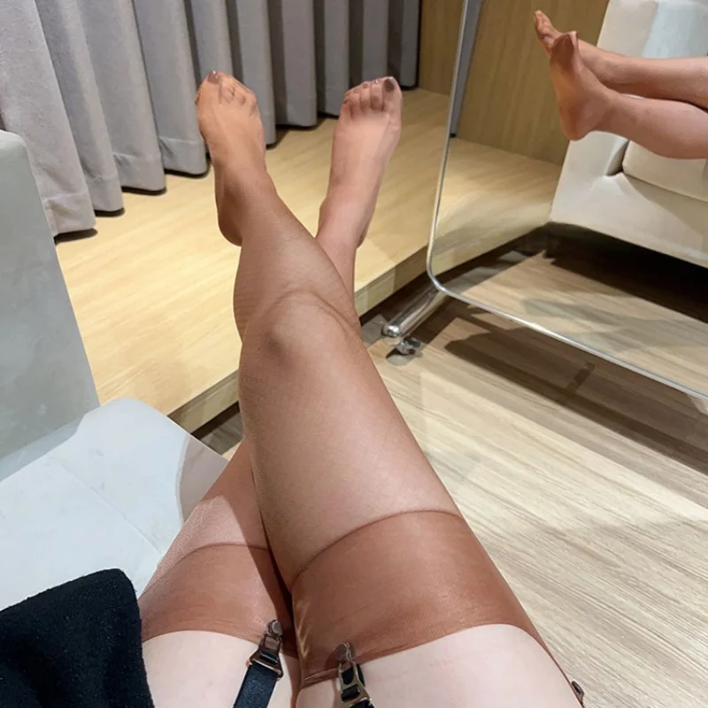 3D Ultra-thin Classic Brown Stockings Non-elastic Nylon Thigh High Stockings Women Pole Dance Foot Shaped Transparent Medias