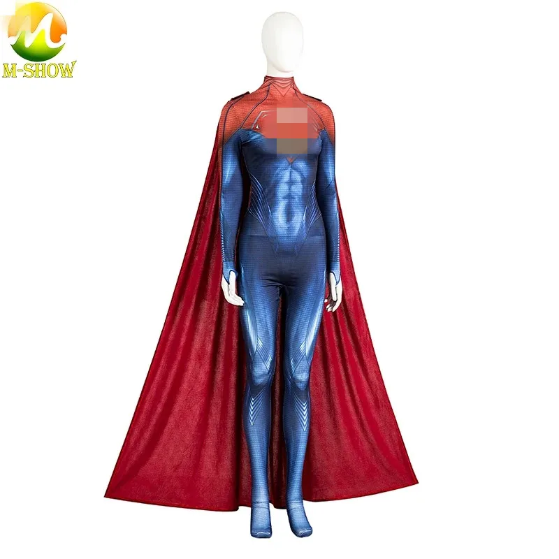 New Movie Super girl Jumpsuit Cosplay Costume Women Kara Zor-El Bodysuit With Red Cloak Halloween Outfits