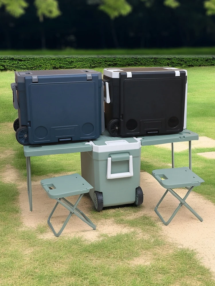 

Portable Outdoor Cam PU Cooler Box Ice Buet with Pull Rod 32L Food Refrigerator Commercial Stall Display Staable
