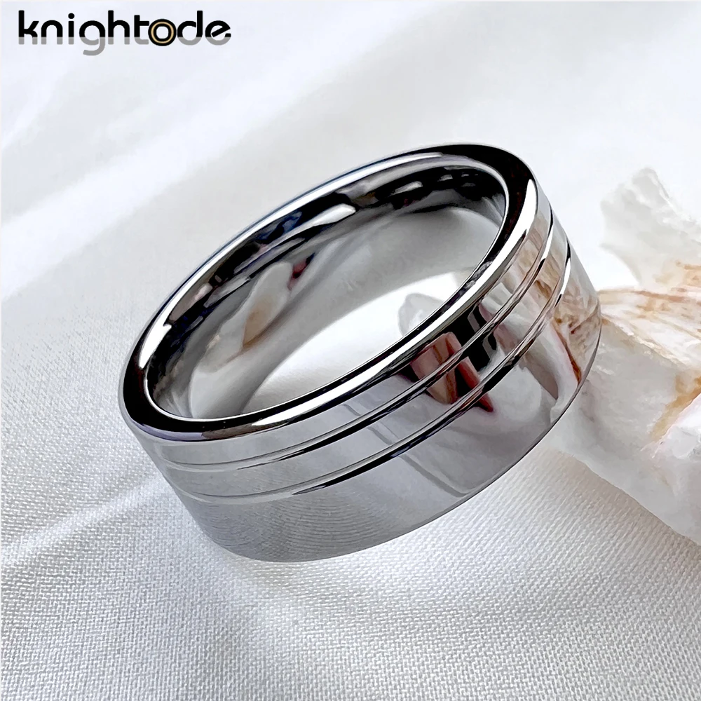 6mm 8mm Width Tungsten Carbide Rings Two Offset Grooves Simple Fashion Men Women Wedding Band Flat Brushed Polished Comfort Fit