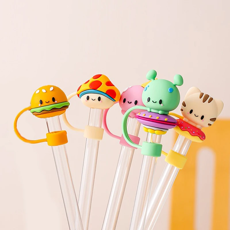 1PC Silicone Sealing Straw Plug Reusable Drinking Dust Cap Cartoon Plugs Tips Cover Suit Kitchen Cup DIY Accessories