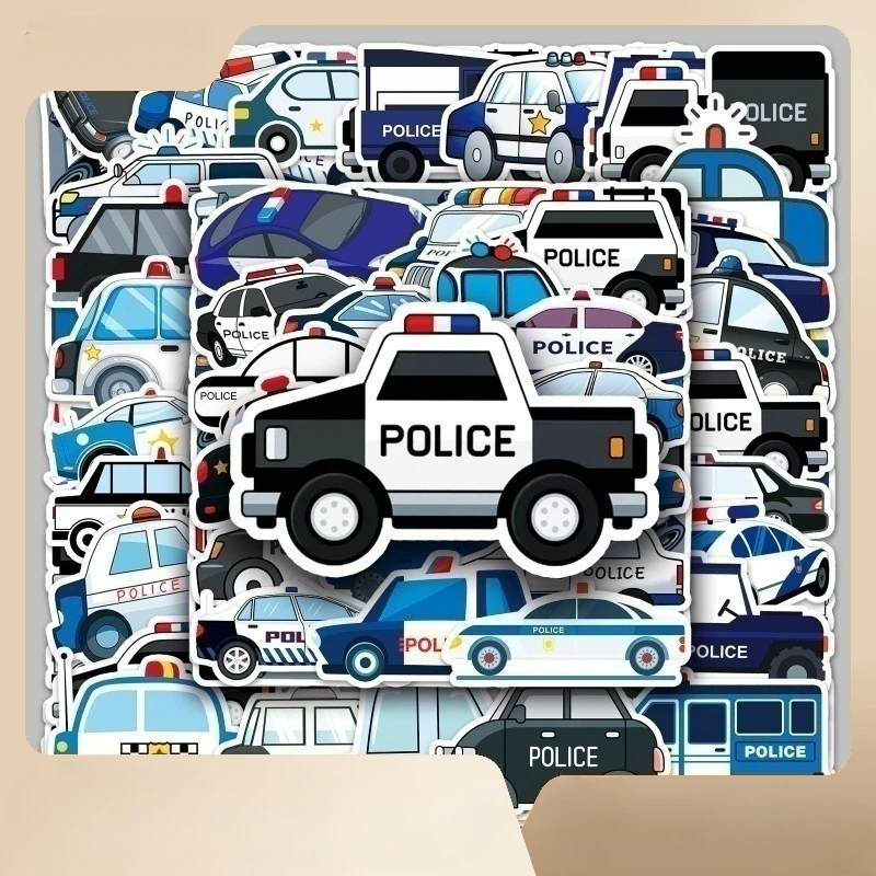 50pcs Children\'s Toys Police Car Cartoon Car Trunk Graffiti Scooter Computer Tablet Decoration Waterproof Sticker