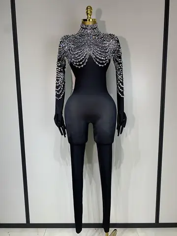 Lager Frauen Sexy Nachtclub Abend Party Drag Queen Sänger Tänzer Bühne Leistung Kostüm Luxus Strass Stretch Overall