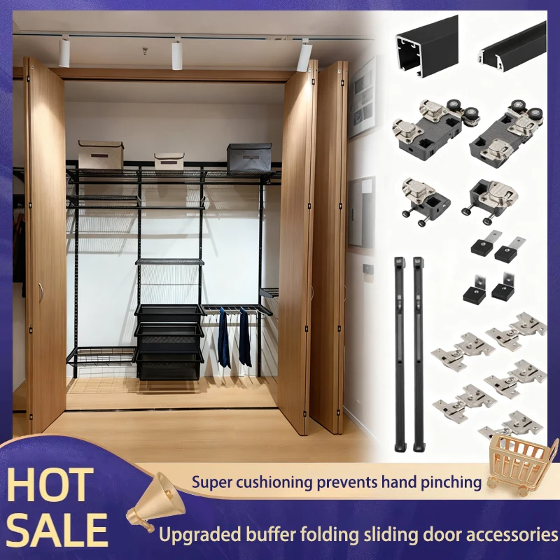 Japanese Folding Sliding Door Hardware Kit With Top Bottom Track And Pulleys For Open Wardrobe Closet Easy Installation