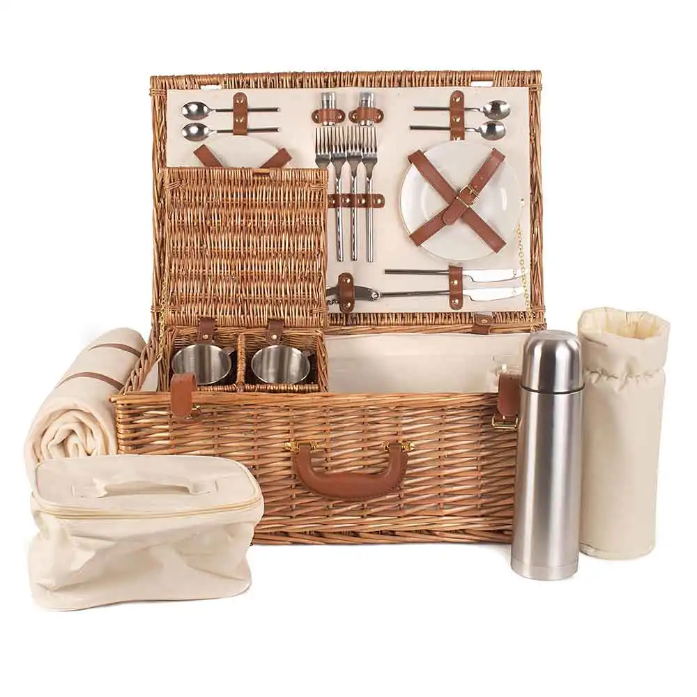 Handwoven Willow Wicker Portable Storage Box Multifunctional Picnic Container For Outdoor Camping Use