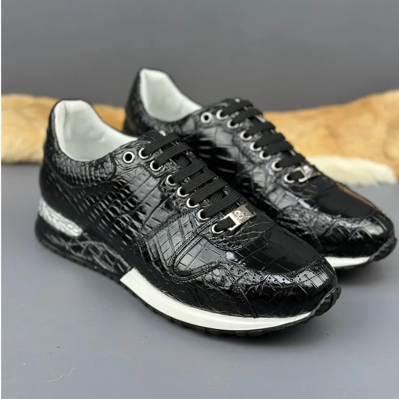 New Thai Crocodile Men's High-end Genuine Leathers Suede Sports Shoes Lightweight Warm Soft Sole Fashionable Trendy Casual Shoes