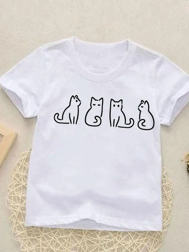 

Short Sleeve Cat Funny Lovely Cute Printed Kids Tees Tops O-neck Girls Boys Children Clothes Summer Cartoon Outfits T-shirts