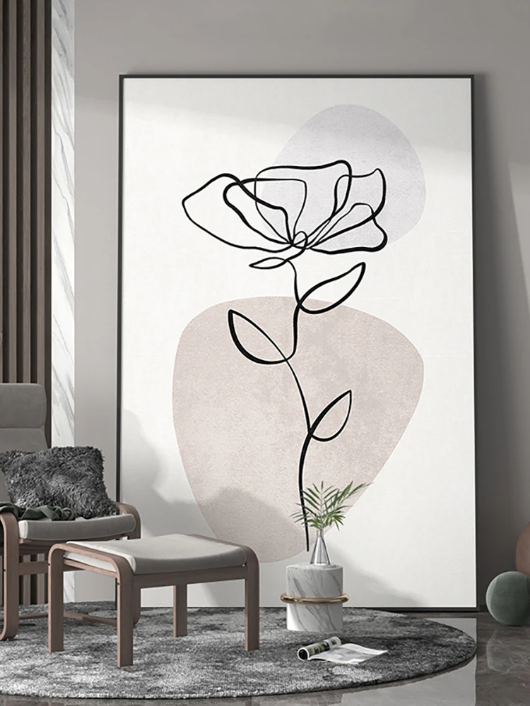 

Modern Simple Oil Painting Abstract Lines Rose Flower Luxury Living Room Porch Decorative Background Wall Vertical Hanging Mural