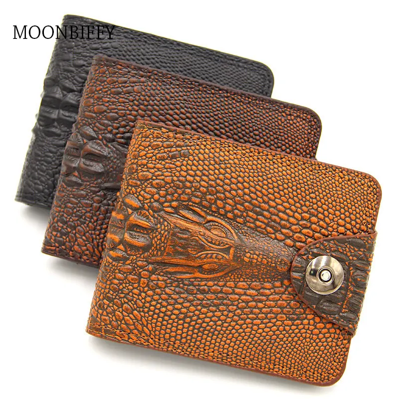 

Top Leather Wallet for Men Short Material Hasp Wallet with Card Page Vintage Alligator Crocodile Head Male Wallet Zip Coin Bag