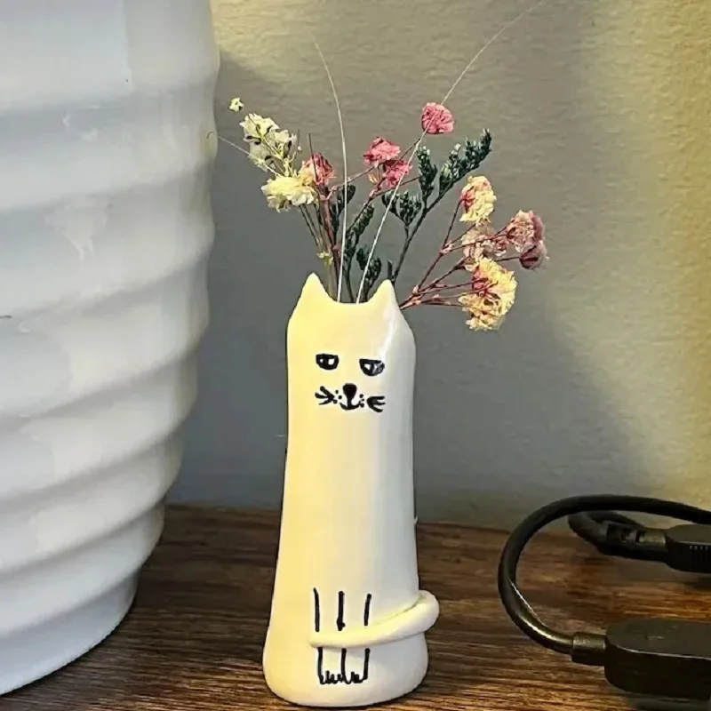 

Creative Cat Flower Arrangement Vase Display for Room Table Decorations Cat Sculpture Unique Desk Art Flowerpots Home Yard Decor