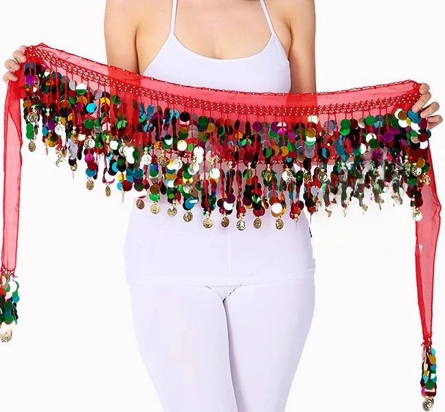 Maßgeschneidertes Damen-Bauchtanzkostüm für Erwachsene, Taillenkette, Hüfttuch, Kupfer-Gong-Paillettengürtel, zum Üben, indischer Tanz, Taillendichtung