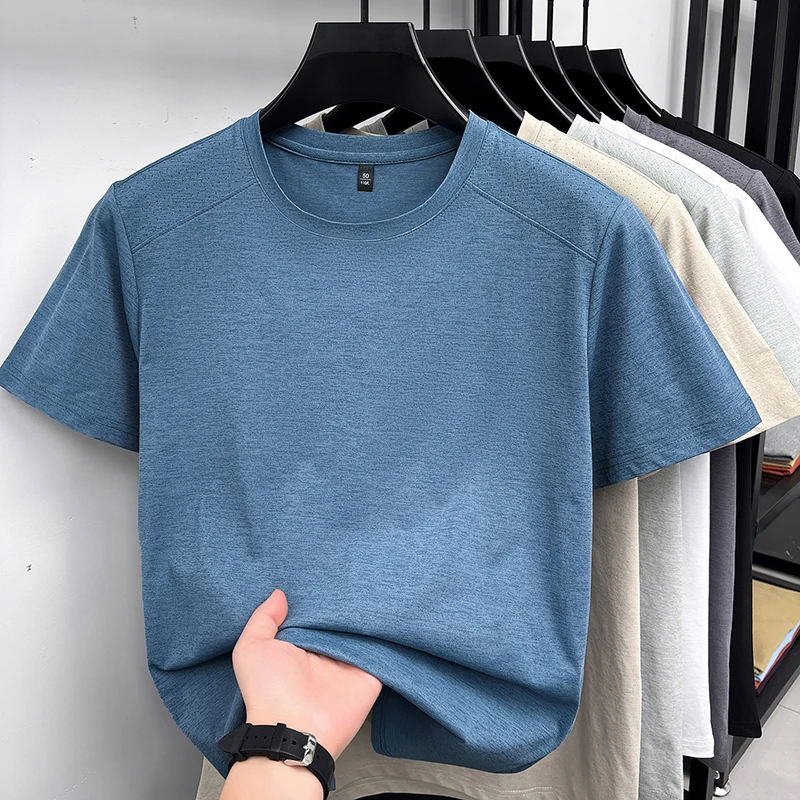 Cool Touch Schulter-Mesh-Perforiertes T-Shirt für Herren Rundhals Raglan Stretch Atmungsaktiv Anti-Schweiß Jogging Walking Basis-Bekleidung – Detail 12