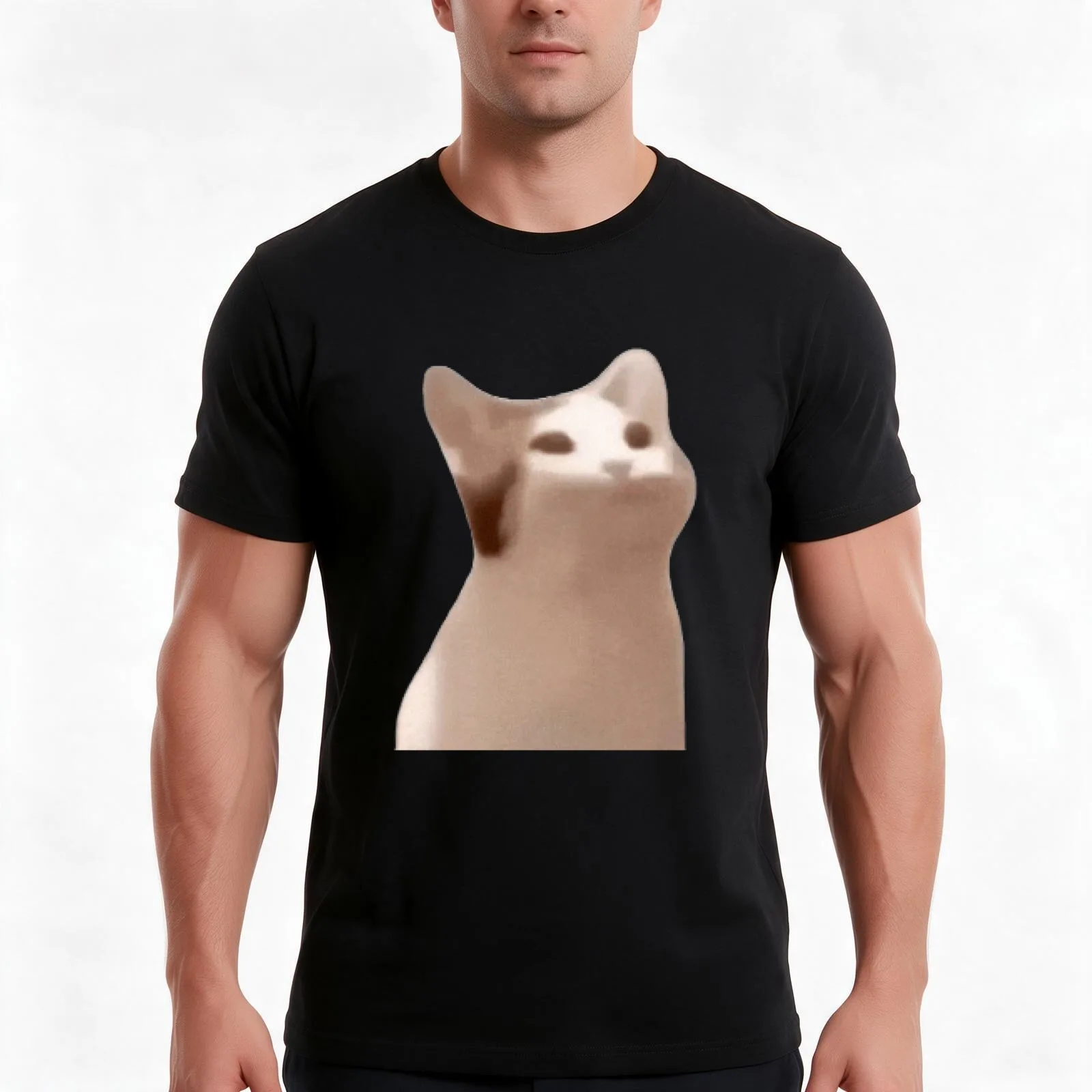 Popcat T-Shirt, Summer Casual Cotton Tee, Oversized Streetwear Tops, Vintage Graphic Print, Loose Fit Short Sleeve, 100% Cotton