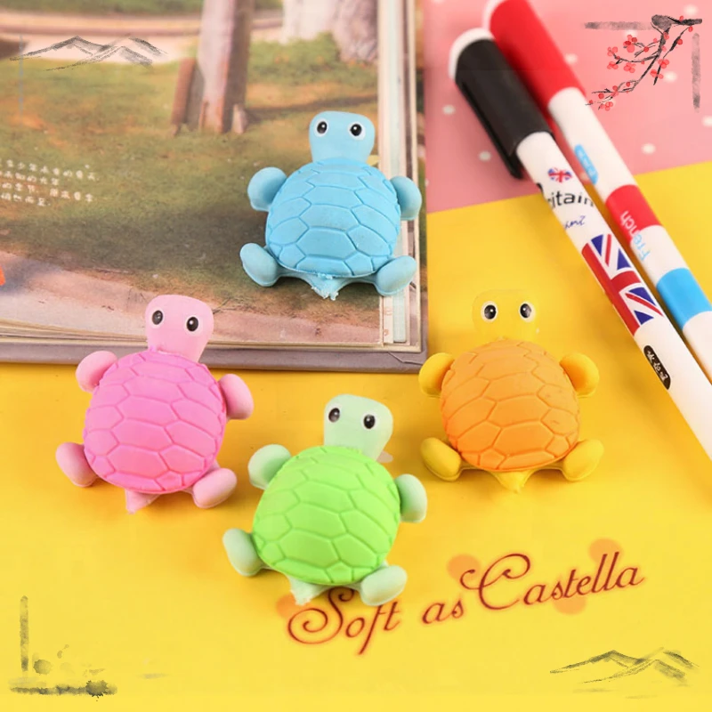 4 Pcs Creative Cartoon Pencil Eraser Turtle Rubber for School Supplies Back To School