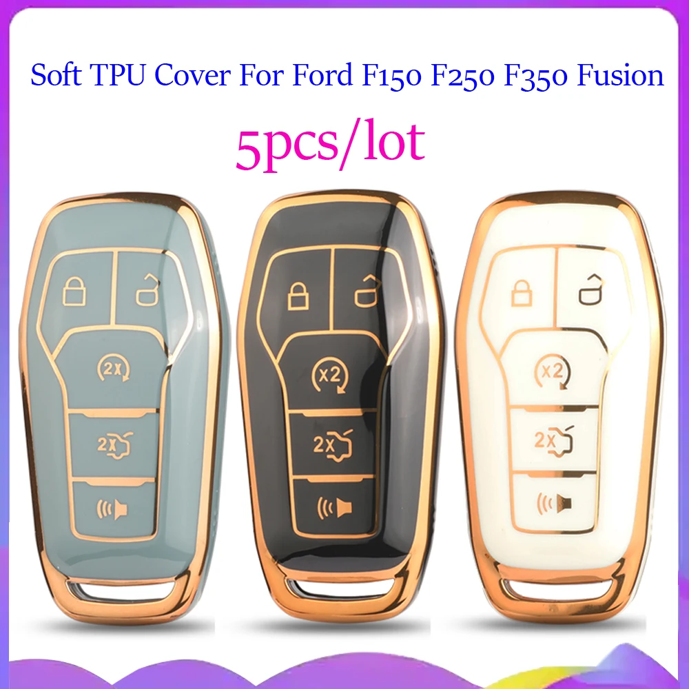 Jingyuqin New 5pcs 5Button Soft TPU Car Remote Key Case For Ford F150 F250 F350 Fusion Edge Explorer Mustang Lincoln MKZ MKC MKX