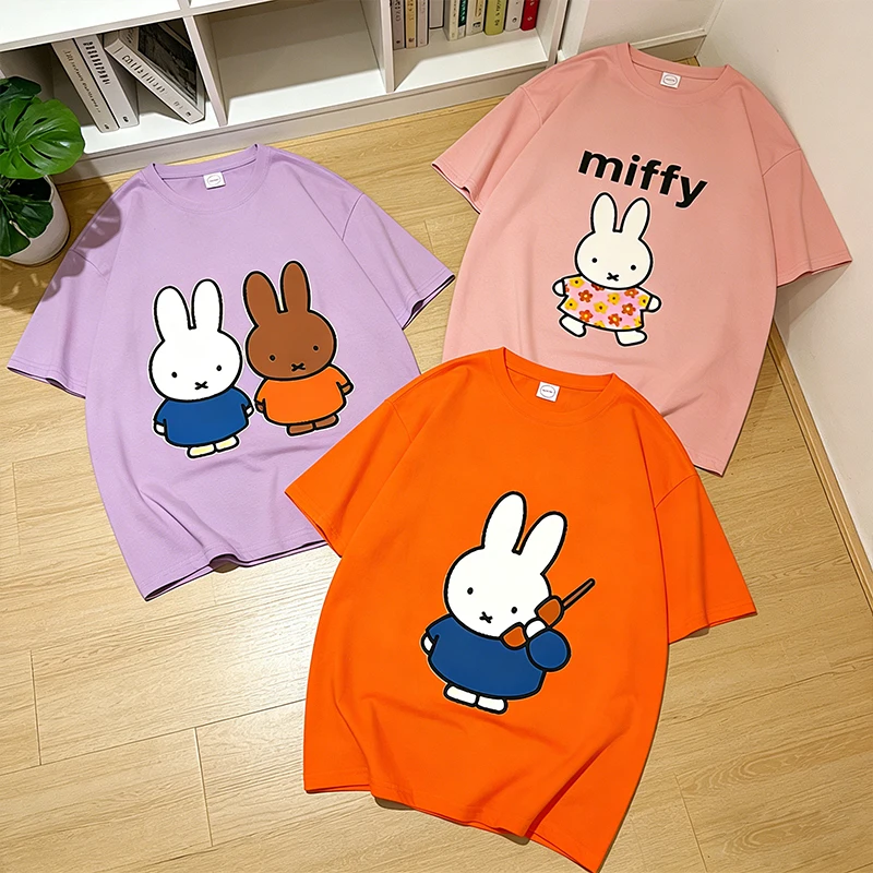 

Miffys Woman T Shirt Cute Cotton Short Sleeve Man T-shirt Kawaii Breathable Tops Anime Cartoon Tees Fashion Casual Clothes Gift