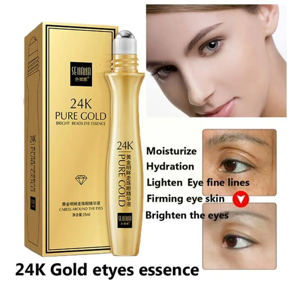 24K złoty jasny krem do oczu nawilżający nawilżający środek do usuwania kojących oczu 15ml Serum pielęgnacyjne do oczu E6C3