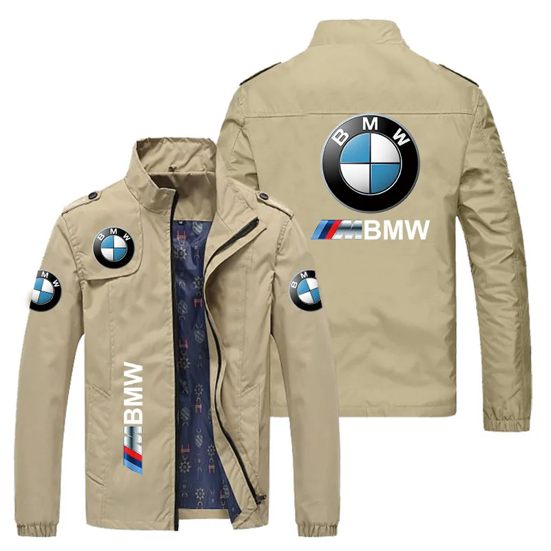 BMW Jacket Men\'s Clothing BMW Logo Print Biker Jacket Windbreaker Casual Outdoor Sports Oversized Biker Racing Jacket Black