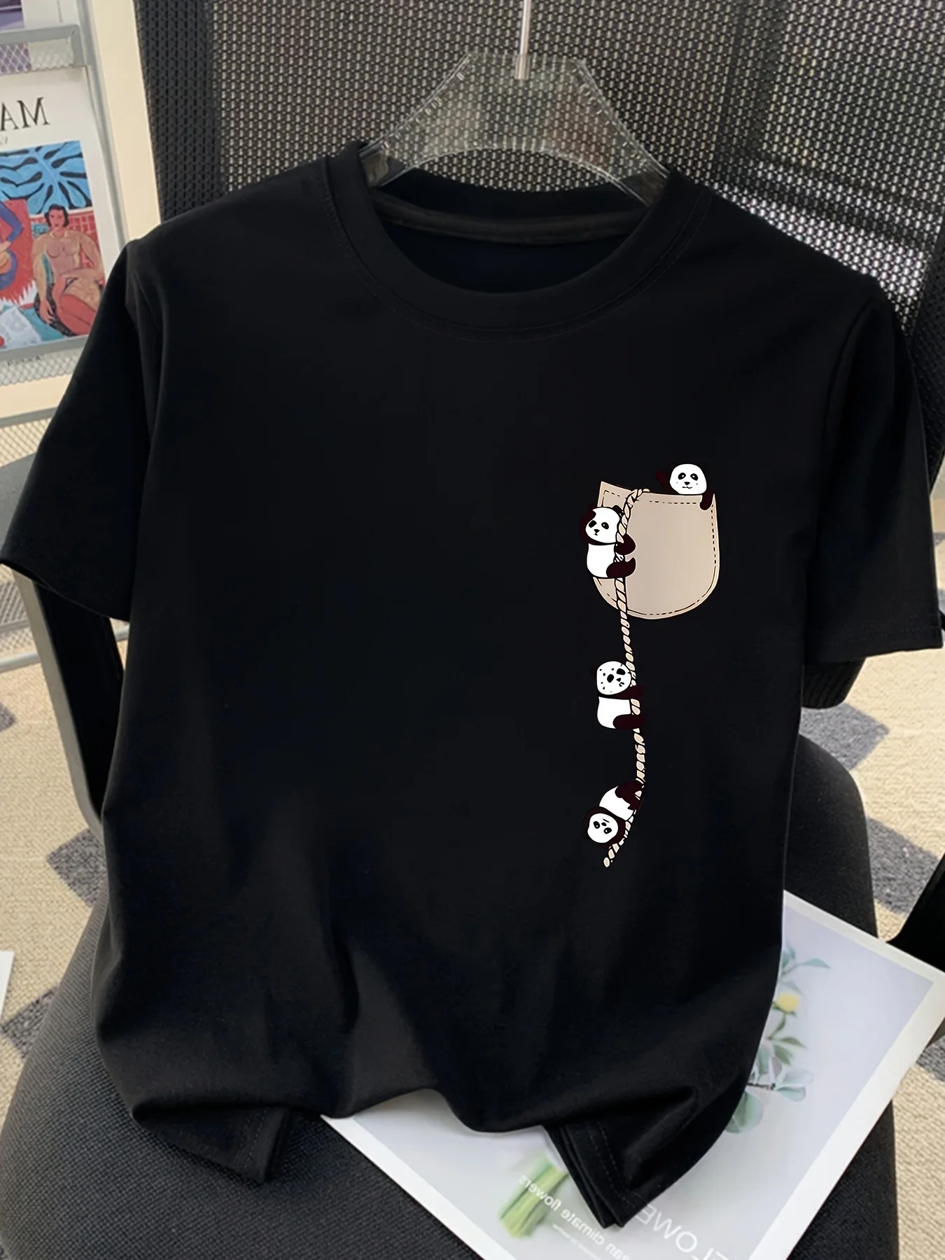 2026 New Fashion Women's Round Neck Panda Print Short Sleeve Summer Casual T-Shirt