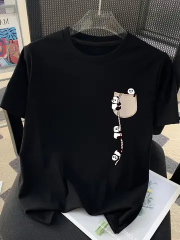 2026 New Fashion Women's Round Neck Panda Print Short Sleeve Summer Casual T-Shirt