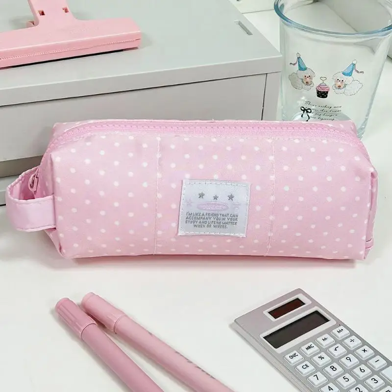1 Stück Niedliches Stoff-Federmäppchen mit Tupfenmuster, Große Kapazität, Make-up-Tasche, Stift-Aufbewahrungstasche mit Reißverschluss, Handtasche für Schreibwaren, Geschenk für Kinder – Detail 5