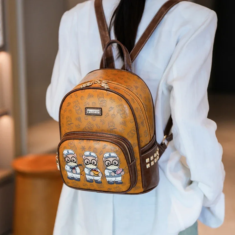 

Fashionable and Cute Cartoon Embroidered Small Backpack, Versatile PU Leather Bag For Women's Commuting to Work Female Schoolbag