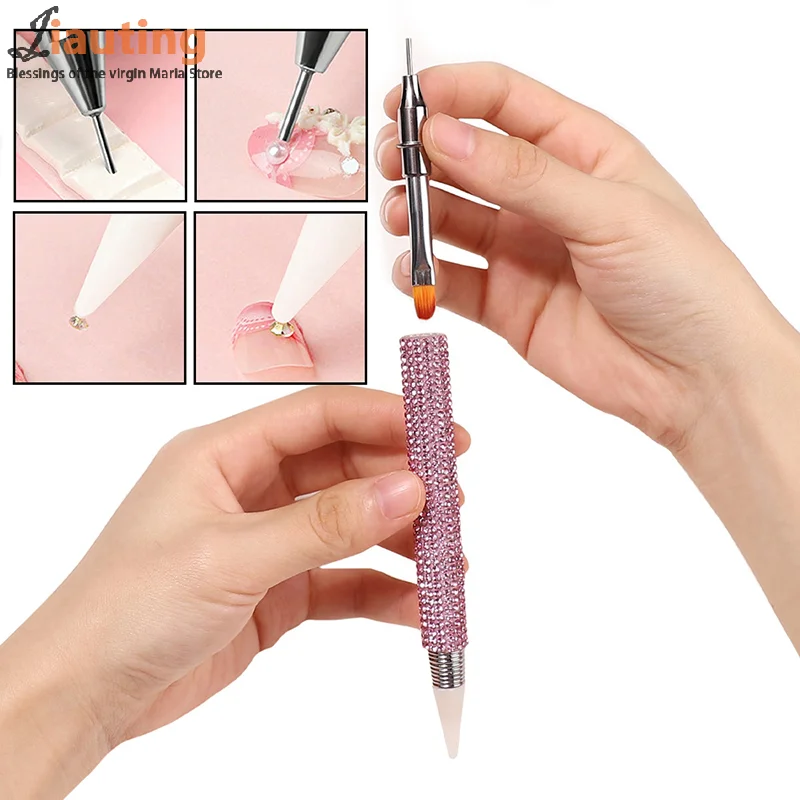 Dual Heads Crystal Point Boor Pen Nagelborstel 2 IN 1 Kleurrijke Blijf Draad Pen Steentjes Gem Dotter DIY Boor Nail Art Gereedschap