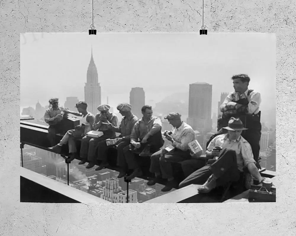 H036 Rockefeller عمال الحديد البناء الغداء الجدار ملصق الحرير المشارك الفن مكتب المنزل ديكو