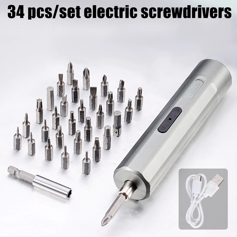 Cordless Portable Electric Screwdriver with 2 Mini Drill Magnetic Bit Home Repair USB Rechargeable Power Tool Household