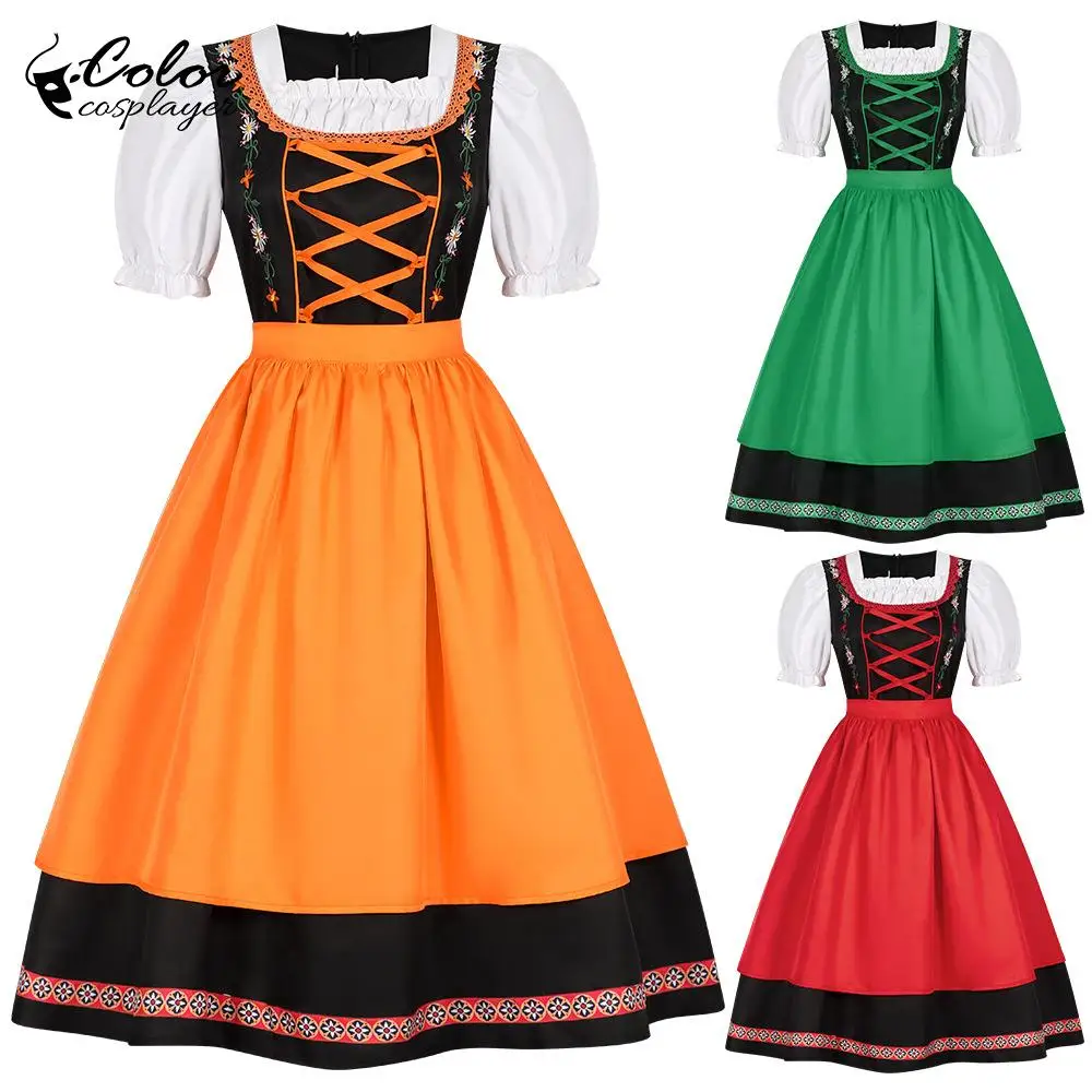 

Color Cosplayer Munich Oktoberfest Dress Women Embroidered Beer Dress Bavaria Robe Cosplay Costume Lady Stage Performance Dress