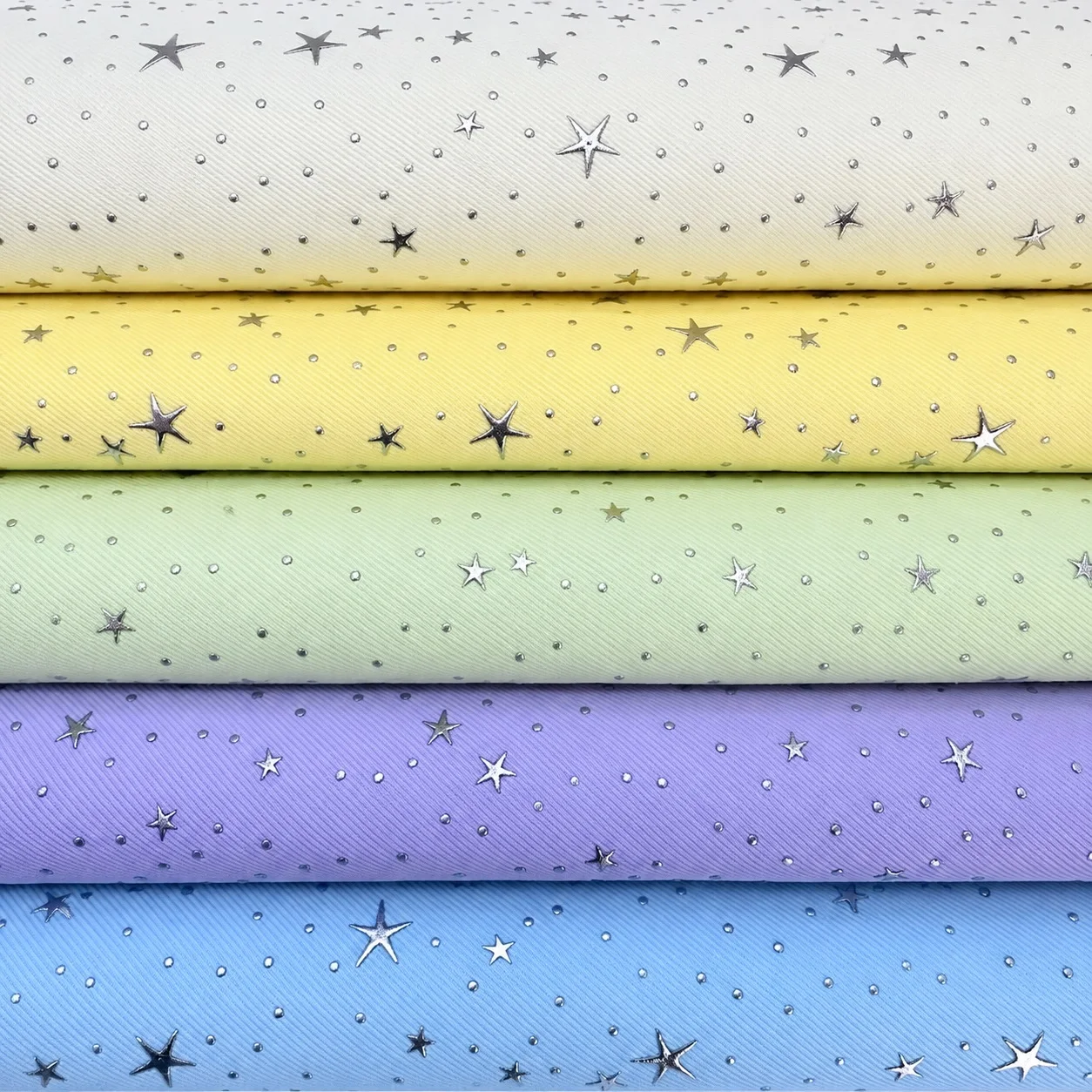 PU Coated Star Glitter Twill Fabric Five Point Star Sequin Material for Bags Shoes Hats Notebooks Craft Upholstery 150cmWide DIY