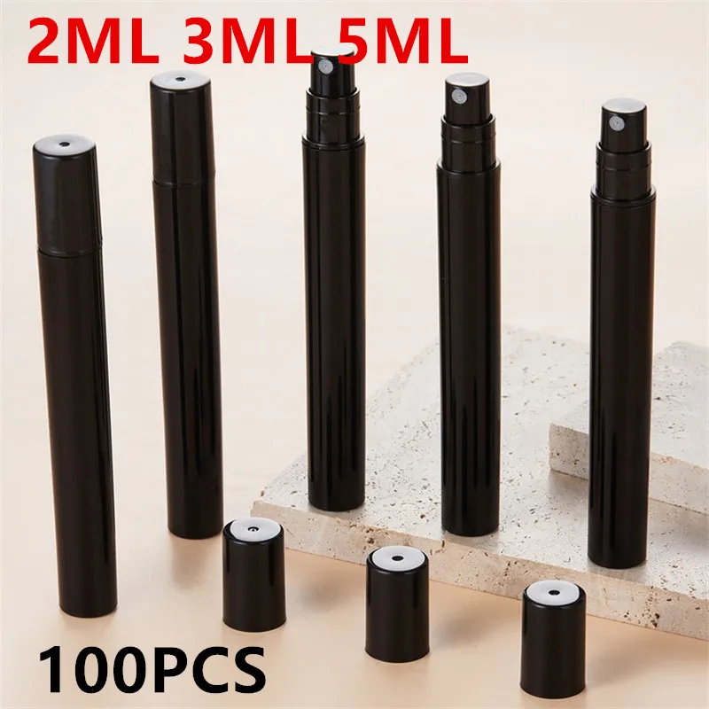 10/100pcs 2ML 3ML 5ML Zwarte Draagbare Plastic Spray Fles Parfumflesje Verstuiver Mini monster Reageerbuis Dunne PET Flesjes Groothandel