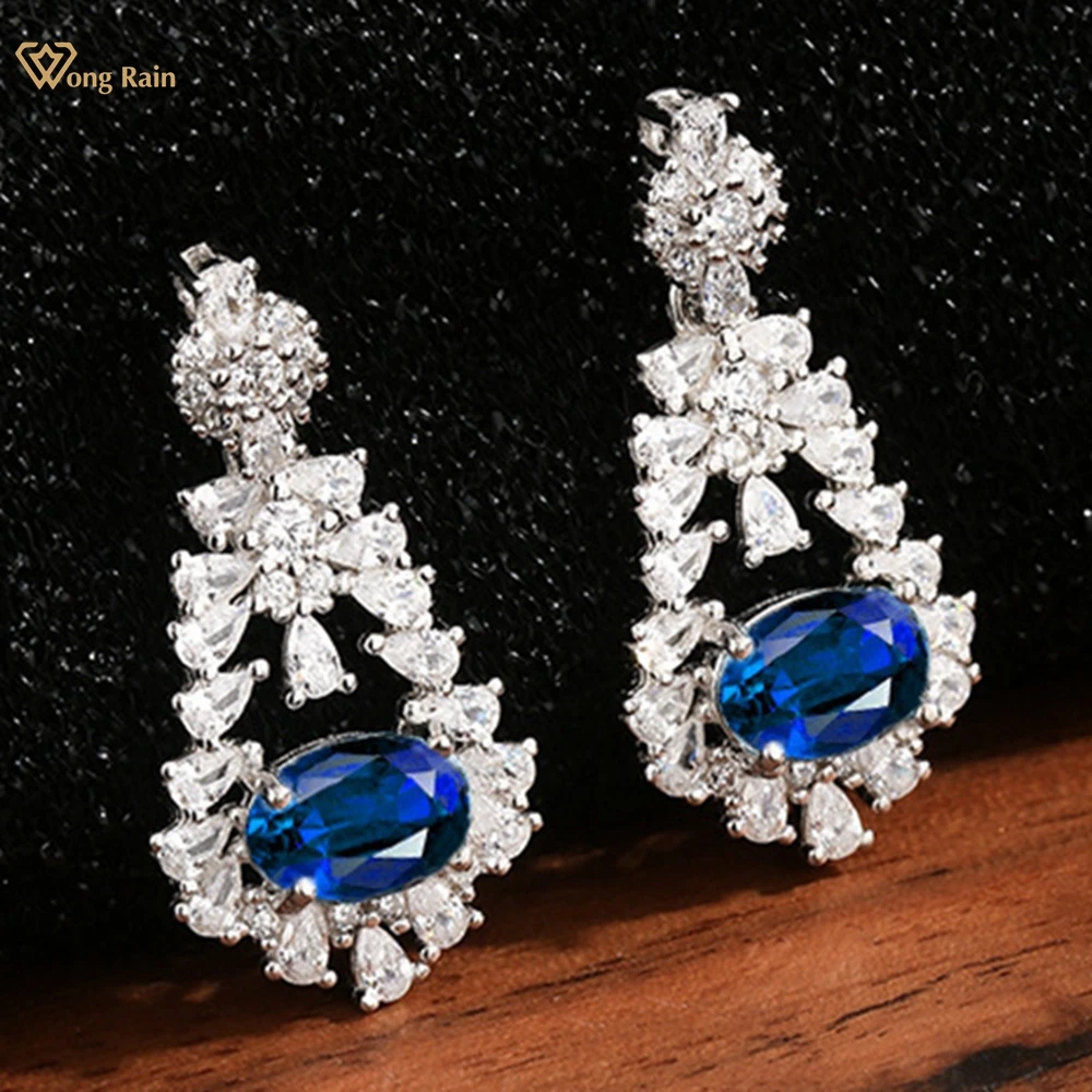 

Wong Rain 925 Sterling Silver Oval 5*7 MM Sapphire Ruby Emerald Aquamarine High Carbon Diamond Gems Drop Earrings Fine Jewelry