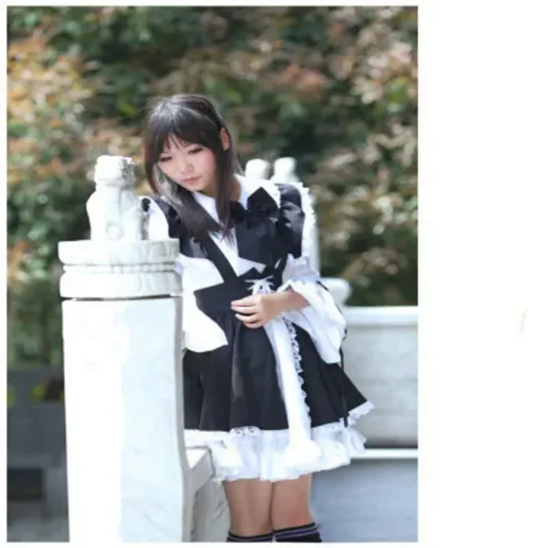 Vestito da cameriera da donna vestito lungo da anime vestito da grembiule in bianco e nero abiti da Lolita costume da caffè costume cosplay muslimama