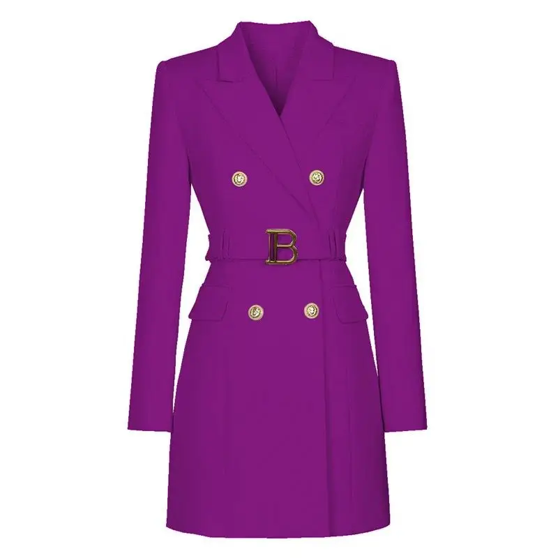 2025 New Spring Women Design Sense Long Sleeve Belted  Suit Dress Office Lady Elegant Long Coat High-end Temperament Short Dress