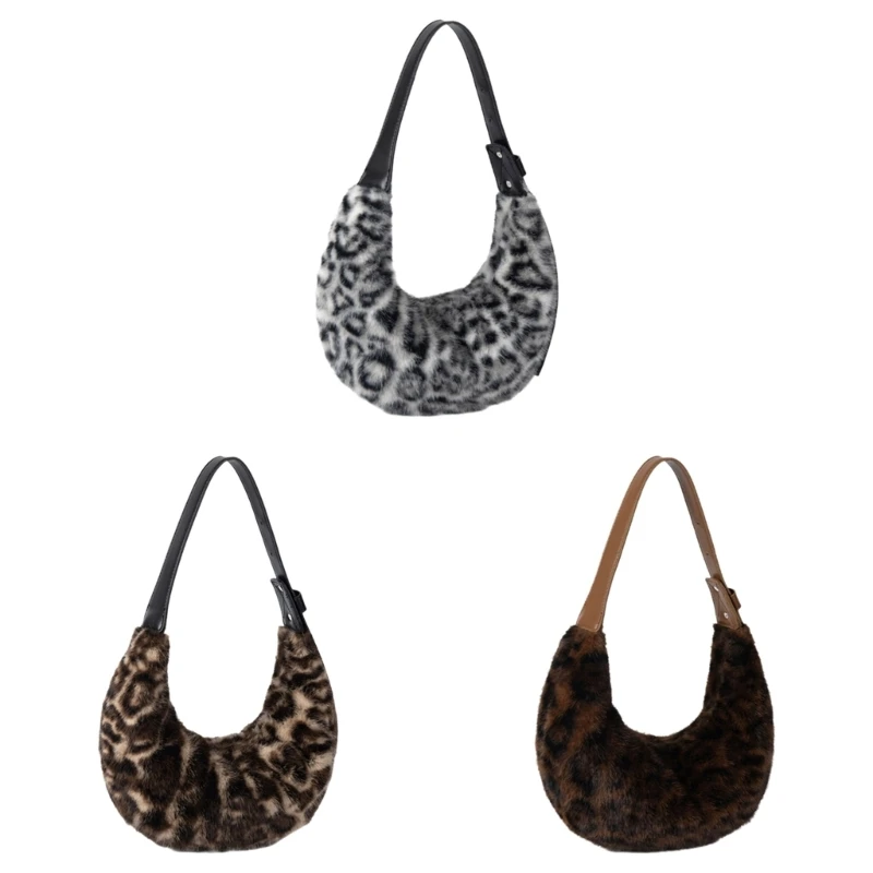 

Fashion Shaped Plush Bag with Leopard Details Shoulder Purse Casual Party Handbag for Fashion Women
