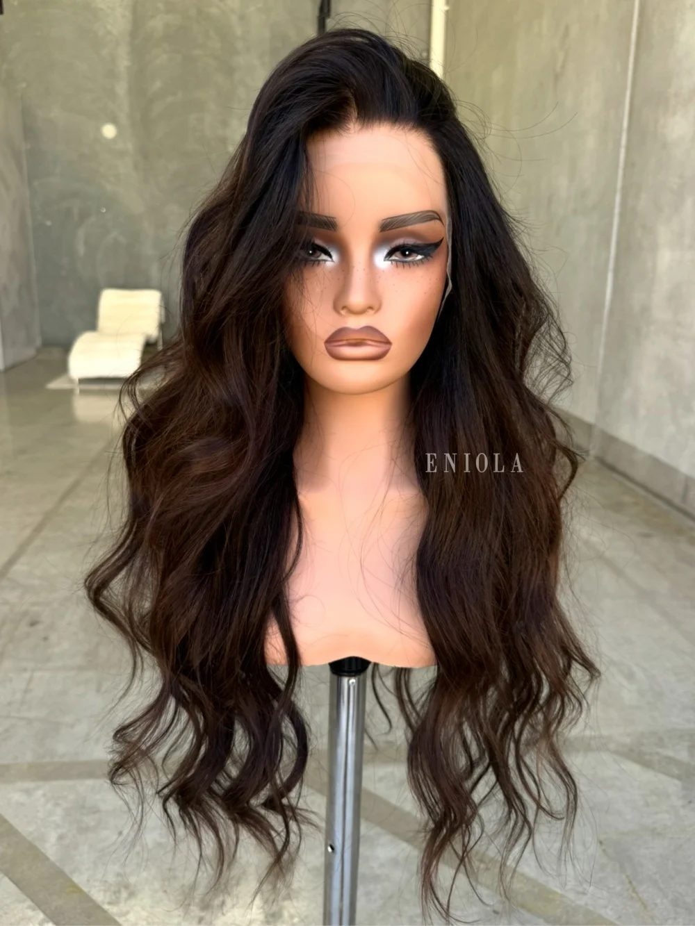 Dark Brown Long Body Wave Synthetic Wigs 13x4 Hd Lace Frontal Wig Glueless Free Part Lace Front Wigs Pre Plucked Dark Roots