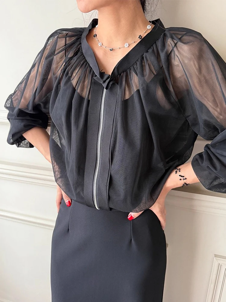 

Transparent Versatile Zipper Style Sun Protection Jacket for Women's New Retro Pleated Short Top