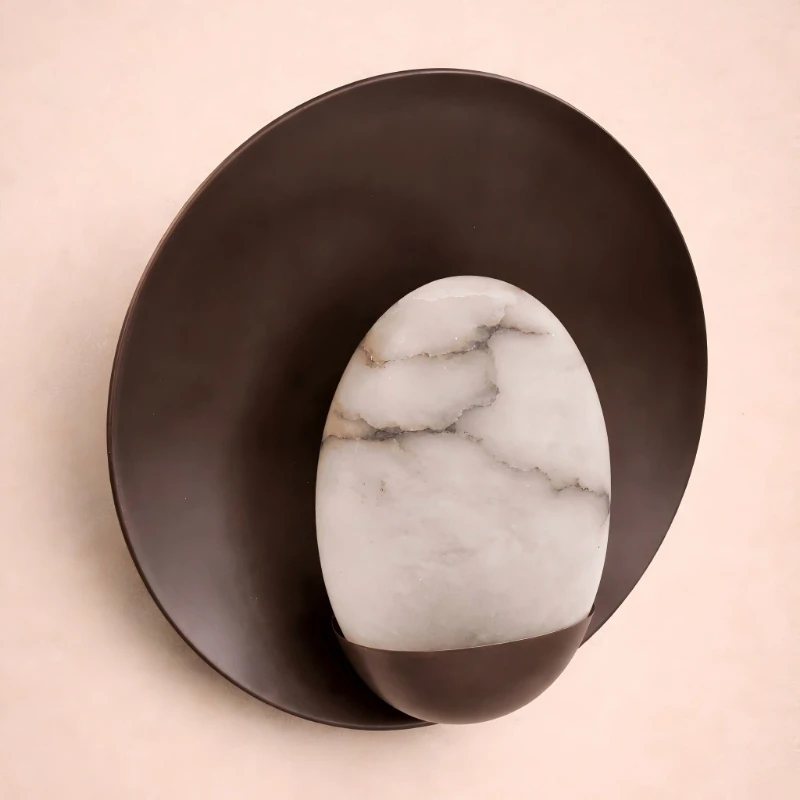 French light luxury minimalist natural marble wall lamp, Italian minimalist postmodern model villa bedside wall lamp