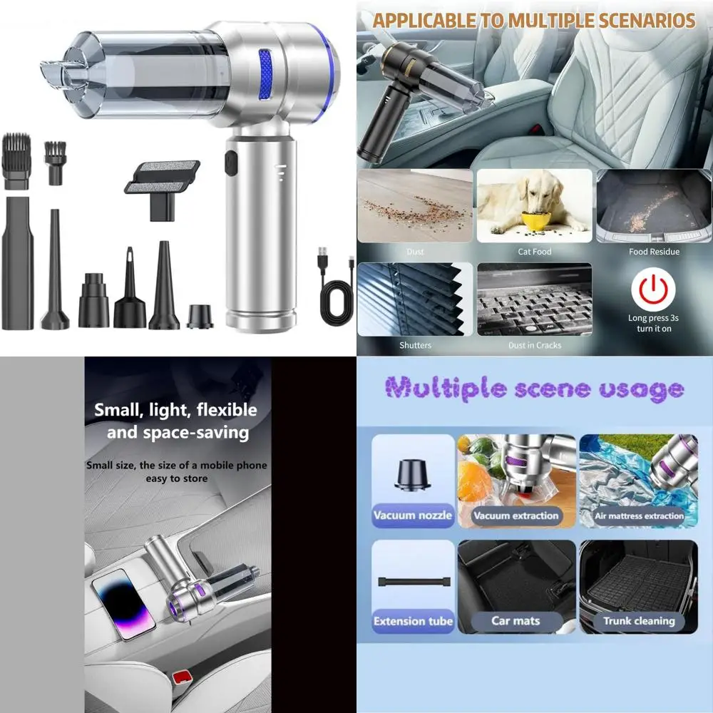 مكنسة كهربائية للسيارة متعددة الوظائف وقابلة لإعادة الاستخدام وقابلة للغسل مع عنصر فلتر، تعرض الطاقة المتبقية، مثالية لسيارات الدفع الرباعي والمتقاطع #1